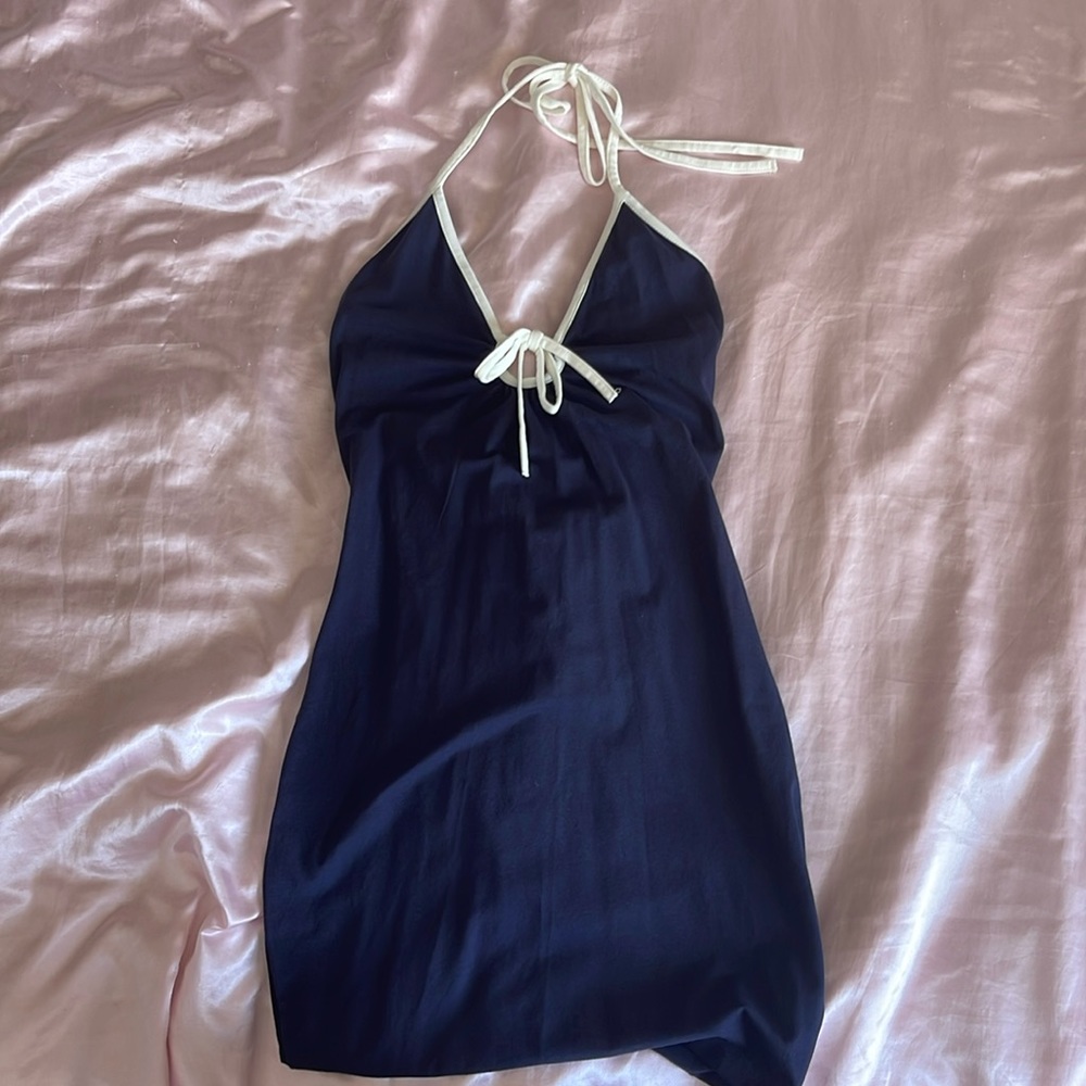 H&M navy and white halter tie dress